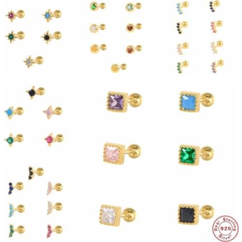 CANNER Piercing Aretes 925 Sterling Silver Colorful Snowflake Zircon Stud Earring For Women Korean Crystal Mini Earrings Jewerly