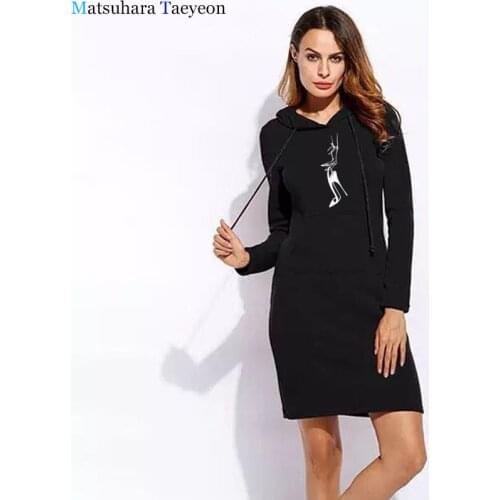 Woman Hand Stilettos Shoe Girl print Autumn Dress Hoodies Sports Casual Long Sleeve Hooded Sweatshirt Women Dresses Plus Size