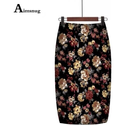 Aimsnug Women Skirts Summer Print Flowers Pencil Skirt Casual Knee-Length 2020 Ladies Plus Size Faldas Mujer Moda Jupe Femme