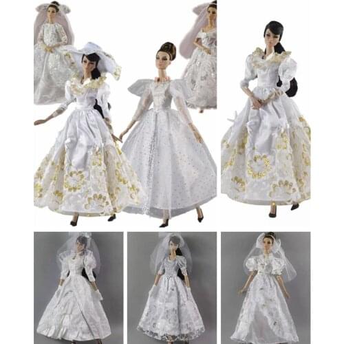 1/6 BJD Clothes Handmade Classic Princess Wedding Dresses For Barbie Doll Clothes Bridal Outfits Evening Party Gown Accessories