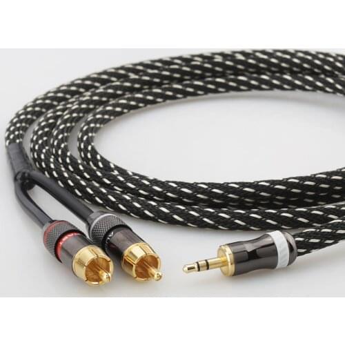 New Hifi Canare 3.5mm to 2RCA Audio Auxiliary Adapter Stereo 3.5 mm Splitter Cable AUX RCA Y Cord for Smartphone Speakers Tablet