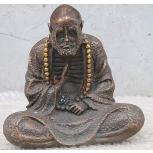 Bi002084 8"Tibet Copper Patriarch puti prayer Beads Buddha Tamo Monk Master Of Zen Statue