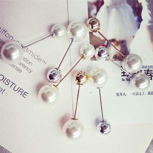 Double head Imitation Pearl Pins Star Clover Flower Butterfly Shaped Crystal Brooch Silver Plated Gold Cloth Dress Jewelry