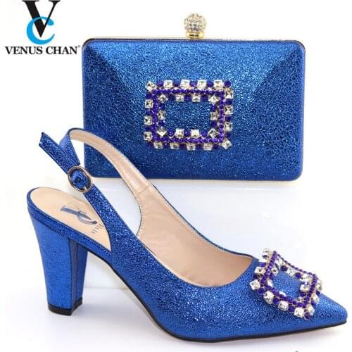 Bule Special Design Italian Women Shoes and Bag to Match African Ladies High Quality Shoes and Bag Set For Royal Party