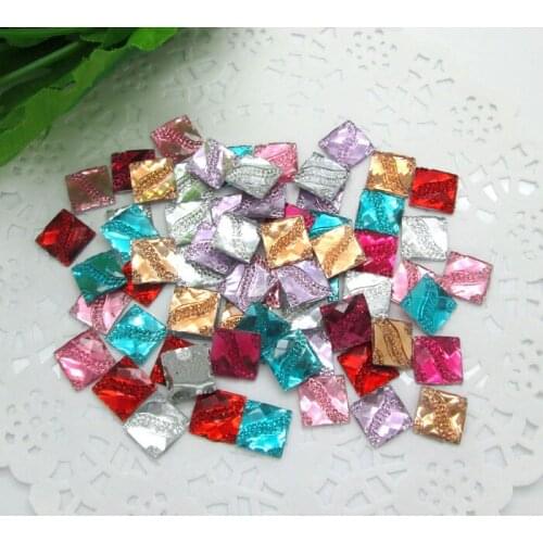 200Pcs 10mm Mixed Stripe Square Shiny Resin Decoration Crafts Beads Flatback Cabochon Scrapbook DIY Embellishments Accessories