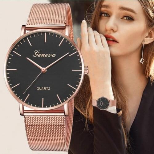 Fashion Women Watches Business Simple Rose Red Mesh Belt Wristwatch Casual Analog Quartz Watch Reloj Mujer Gifts