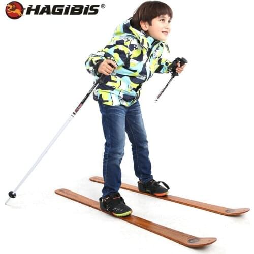 HAGIBIS Beginner Snow Skis and Poles Willow Wooden Snowboard 110cm/130cm x 7cm, Outdoor Snow Sled