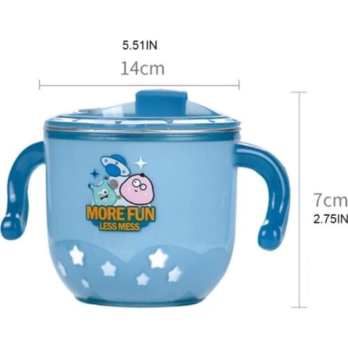 B2EB Cartoon Children Straw Cup with Handle Anti-drop Stainless Steel Drinking Cup Baby Milk Bottles for Infant Feeding