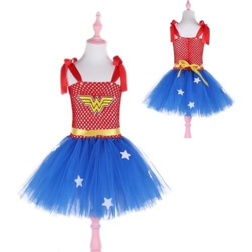 Girls Wonder-woman Tutu Dress Halloween Christmas Kids Girl Party Dresses Superhero Baby Cosplay Costume Girl Dresses Summer