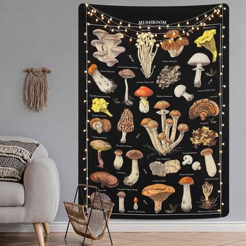 Mushroom Reference Chart Tapestry Wall Hanging Mushroom Champignon Identification Diagram Illustration Wall Art Ins Boho Decor