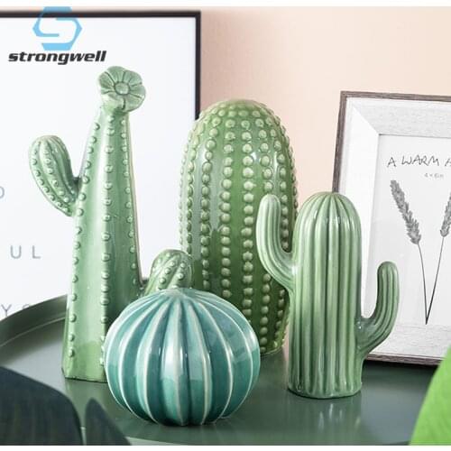 Strongwell Home Decor Crafts Simulation Ceramic Cactus Model Living Room Wine Cabinet Decoration Ornament Bedside Decorations