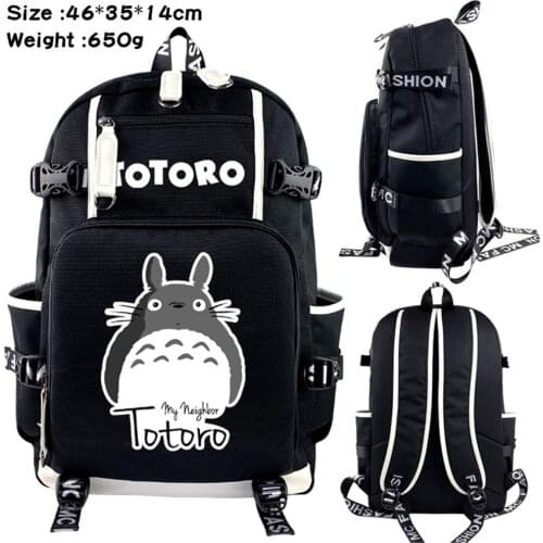 Anime MY NEIGHBOUR TOTORO Canvas Backpack Zipper Travel Packsack Shoulders Student Laptop Bag Teenager Schoolbag Cartoon Bookbag