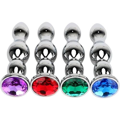 IKOKY Stainless Steel Sex Toys for Women and Men Jewel Anal Plug Erotic Metal Anal Beads Big Size Long Butt Plug