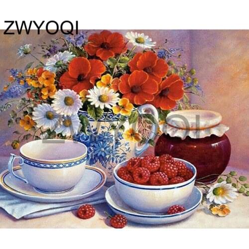 Full Square Diamond mosaic flower Raspberry cup 5D DIY Diamond painting flower Full Round Diamond embroidery Cross stitch flower