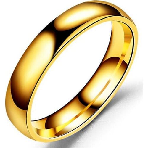 Claire Jin High Quality Stainless Steel Gold Color Round Ring Classic Man Women Lovers' Band Finger Rings Jewelry Gift 4 Colors