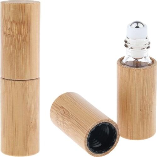 2Pcs 5ml Empty Bamboo Appearance Roll-on Bottles W/ Stainless Steel Roller Balls