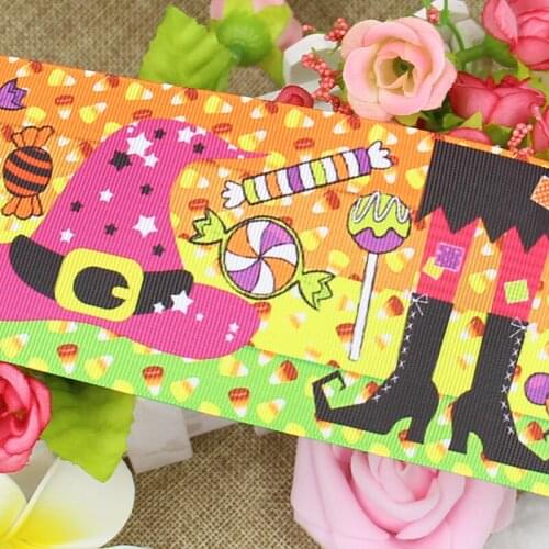 Q&N ribbon 3inch 75mm 160811034 halloween printed grosgrain ribbon webbing 50yards/roll for headband free shipping