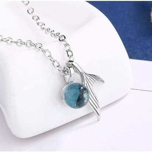 Luckydays New Blue Crystal Mermaid Pendant Necklace For Women Wedding Birthday Creative Fashion Jewelry