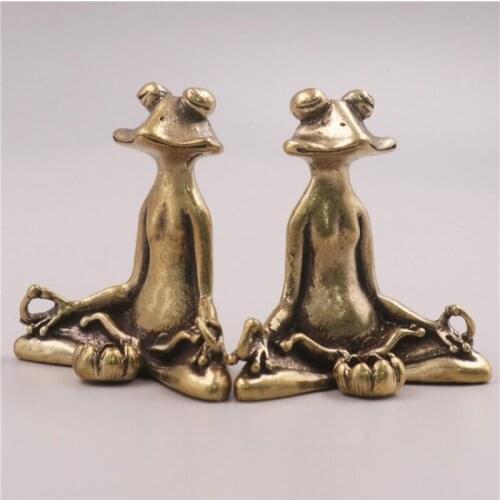Retro Brass Meditate Zen Buddhism Frog Statue Small Ornament Copper Animal Sculpture Incense Burner Home Desk Decoration Tea Pet