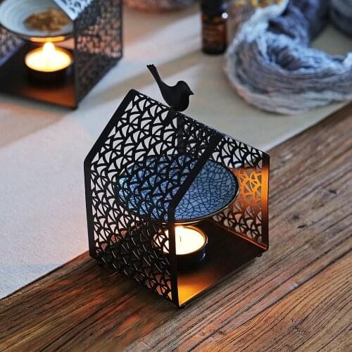 Delicate Romantic Ceramic Tealight Candle Holder Oil Burner Metal Essential Incense Aroma Diffuser Furnace Home Decoration
