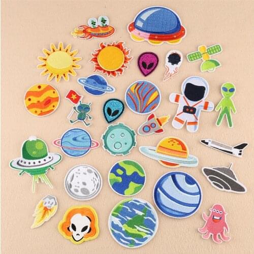 New arrival 10 pcs spaceship sun Embroidered patches iron on popular clothing bag hat shoe Motif Applique embroidery accessory
