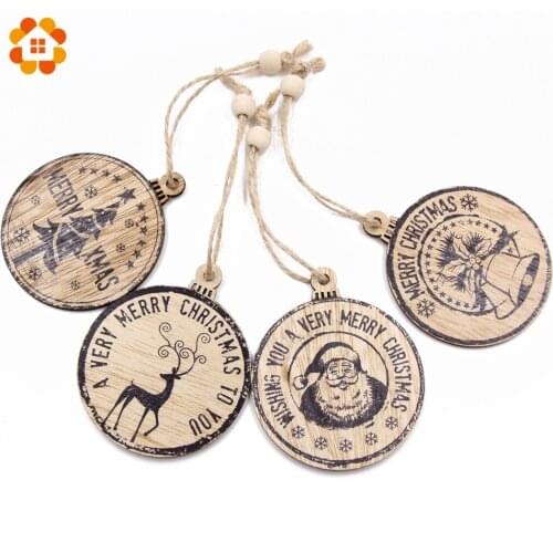 New!5PCS DIY European Printed Christmas Wooden Pendants Ornaments For Christmas Party Decorations Tree Ornaments Hanging Gifts