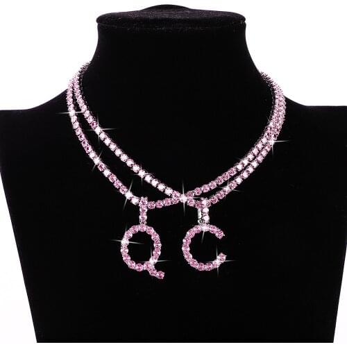 New Pink Iced Out Alphabet Pendant Name CZ Tennis Initial Necklace Chain & Letter Women Men Rock Hip Hop Bling Jewelry