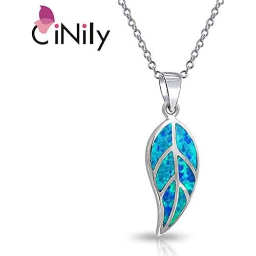 CiNily Lake Blue Fire Opal Dangle Pendants Silver Plated Leaf Fallen Leaves Charms Bohemia Boho Natural Jewelry Gifts for Woman