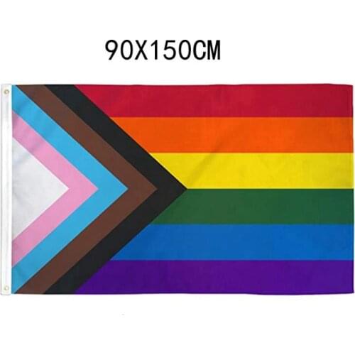 Progress Pride flag 3x5FT 100 Pcs/Lot Gay Rainbow Polyester Banner Gift Sports Vivid Color Digital Printed,Free Shipping SN09