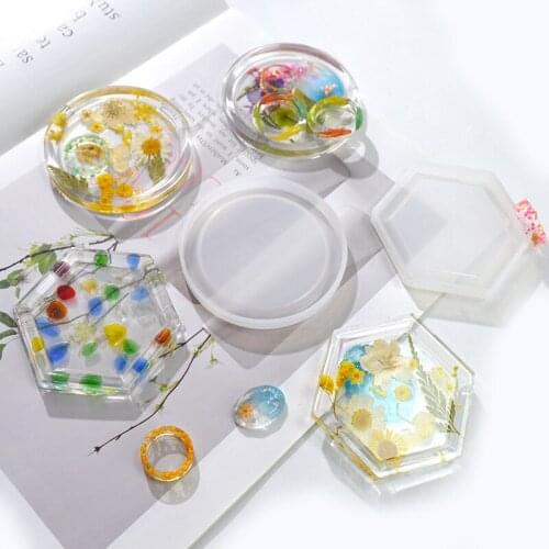 Crystal Epoxy Mould Diy Round Flat Bottom Small Dish Jewelry Box Storage Box Epoxy Silicone Mould Wholesale Drop Shipping