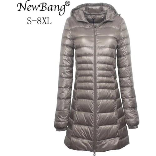 7XL 8XL Plus Women Long Down Jackets Ultra Light Hooded Duck Down Coat Portable Puffy Winter Coat Women Windproof Down Parkas