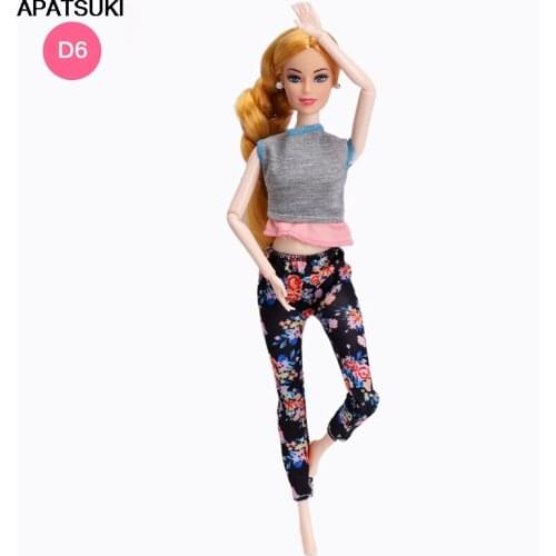 Grey Pink Sleeveless Shirt Tops & Floral Flower Pants Trousers For Barbie Doll Clothes Outfits For 1/6 BJD Dollhouse DIY Toys