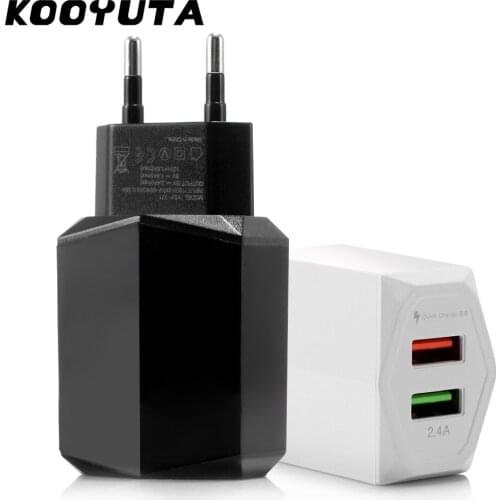 KOOYUTA 2.4A QC3.0 Dual USB Quick charger 3.0 fast wall charger EU plug Travel wall USB adapter for Samsung Glaxy s6 iphone x