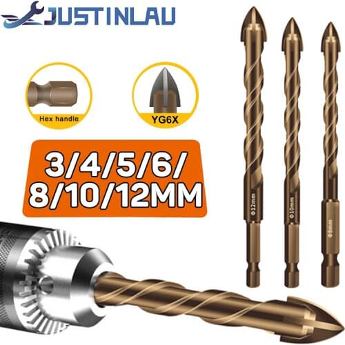 JUSTINLAU 8pcs/set Cross Hex Tile Bits Glass Ceramic Concrete Hole Opener Alloy Triangle Drill Size 3/4/5/6/7/8/10/12 mm