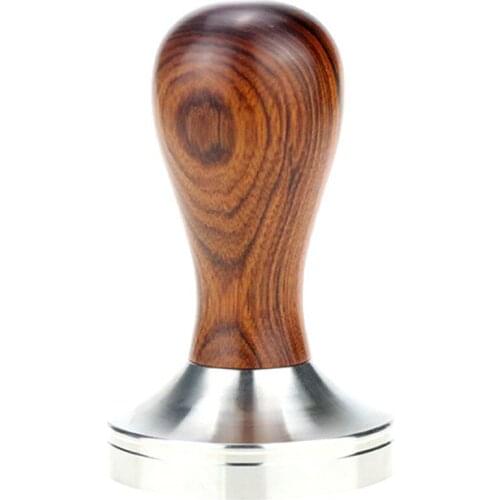 51-55mm Espresso Tamper Hammer Flat Pressure Bottom Flat Coffee Tamper Powder Pressed Tool Natural Wood Handle Coffee Stainless