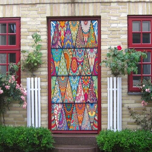 Triangular pattern Style Door Stickers Mural PVC Self-adhesive Waterproof Bedroom WallPaper Living Room home Decoration