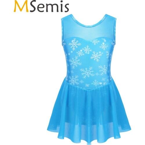 Teen Girls Tulle Ballet Dress Gymnastics Leotard Kids Mesh Splice Snowflake Tutu Ballet Dance Wear Child Ballerina Costume Blue