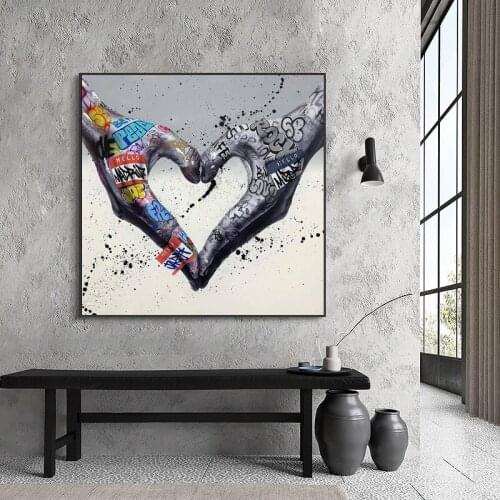 Street Graffiti Art Canvas Painting Lover Hands Heart-shaped Art Wall Posters Inspiration Artwork Picture for Living Room Decor