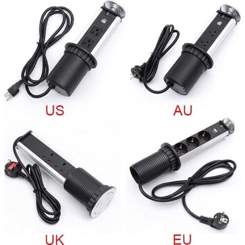 Pull Pop Up Electrical 3 Socket 2 USB Kitchen Retractable Office Metting Desk Table Socket TUE88