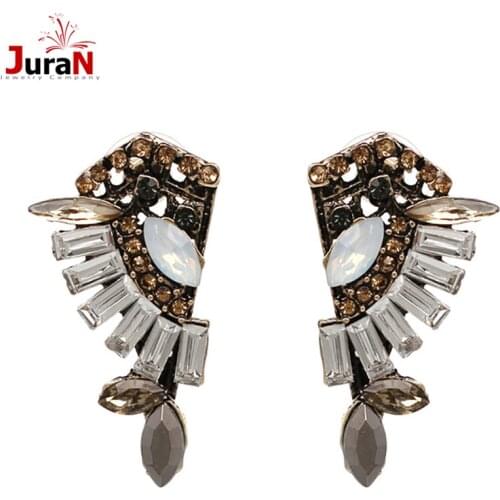 JURAN Women Fashion Earrings New Big Brand Chic Maxi Elegant Metal With Gems Stud Crystal Earring For Women Pendientes E2303-1