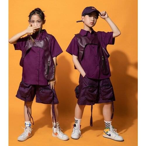 Kids Stage Dance Clothing Boys Girls Streetwear Hip Hop Loose Casual Cargo Vest Shirt Shorts Children Party Sets