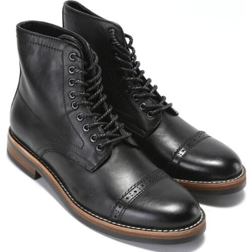 Winter Punk boots Lace up Men boots Fashion Worker shoes Genuine Leather breathable Ankle High quality Mens Boots