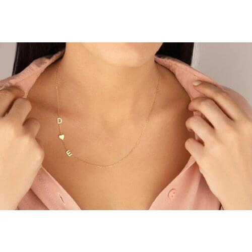 Gold Initial Necklace Personalized 1-8 Letter Necklace Women Alphabet Jewelry Customized Sideways Initial Stainless Steel Choker