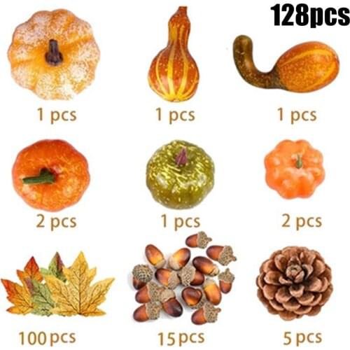 1 Set Fall Harvest Decoration Fall Harvest Decor Props Artificial Mini Pumpkin Gourd Acorn Berries Maple Leaf In Stock