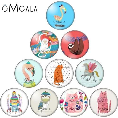 Cartoon Monkey Horse Cat Animal 10pcs mix 8mm/10mm/12mm/16mm/18mm/25mm Round photo glass cabochon demo flat back Making findings