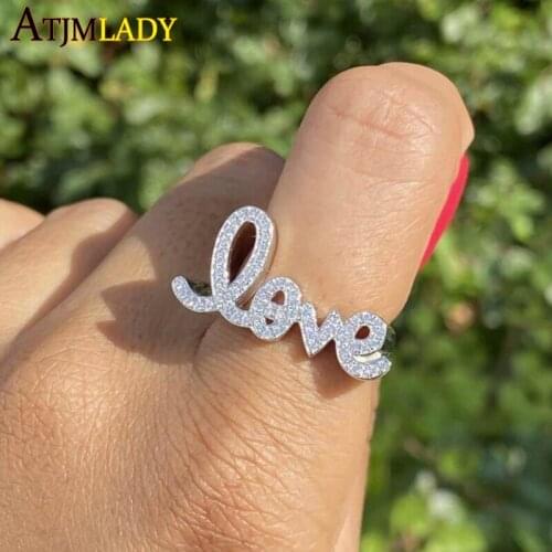 100% 925 Sterling Silver Classic Minimal Design Love Letter Paved Clear CZ gold silver 3 colors Mom Lover Gift Promise Ring