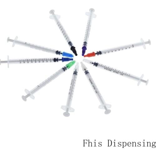 1cc 1ml Dispensing Syringes Plastic with Tip Various Colors Cap Pack of 10