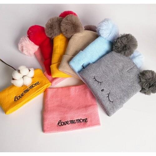 2Pcs Toddler Hat Twitter Pompon Scarf Set Baby Winter Hat Children Hat Bonnet Enfant Knitted Cute Cap for Girls Boys 0-24 Months