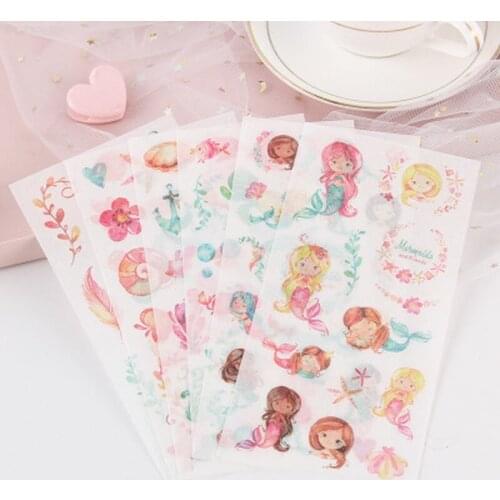 6 Sheets/Set European Style Travel Diary Paper Sticker Mermaid Decoration Diary Scrapbooking Label Stickers Cute Stationaries