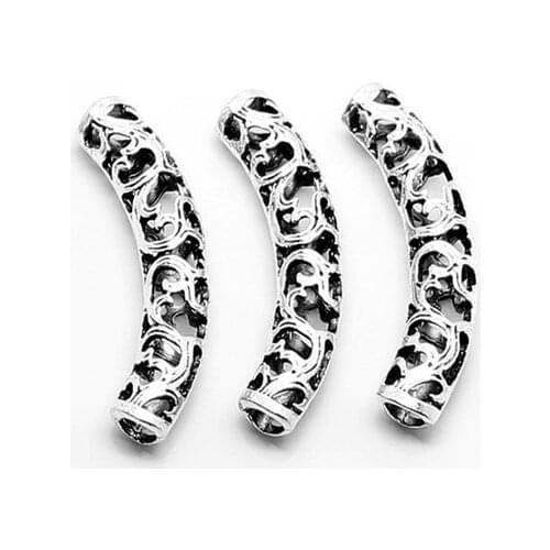 6Pcs Tibetan Silver Arc Hollow Tubular Spacer DIY National Style Handmade Jewelry Making Accessories Bracelet Necklace Finding
